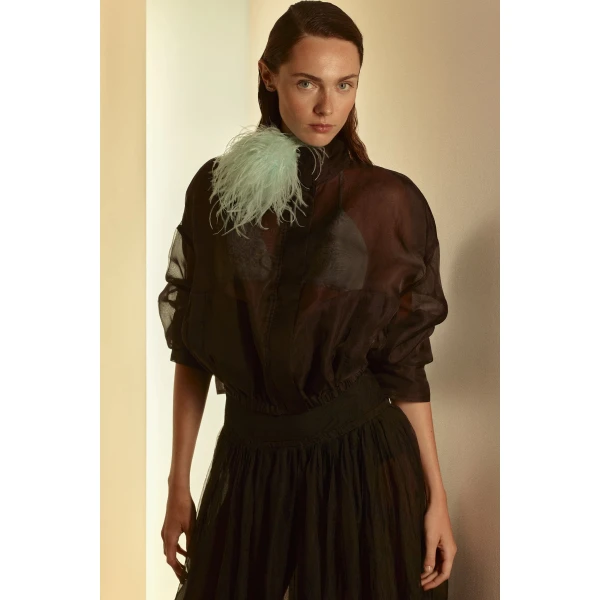 Scanlan Theodore Silk Organza Bomber in Bitter Chocolate | Jackets | Coveti
