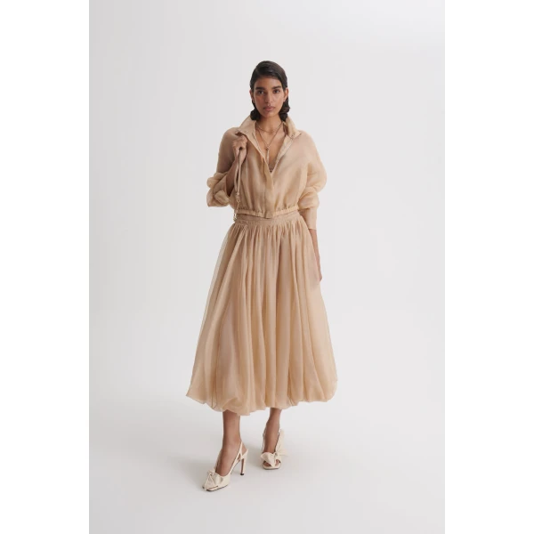 Scanlan Theodore Silk Organza Bomber in Champagne | Jackets | Coveti