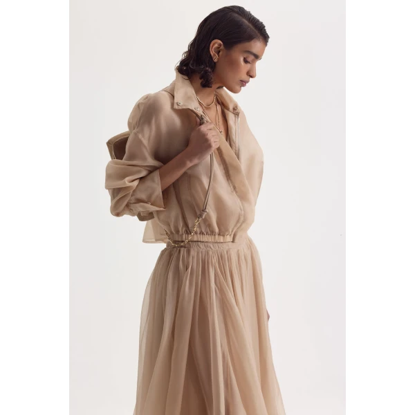 Scanlan Theodore Silk Organza Bomber in Champagne | Jackets | Coveti