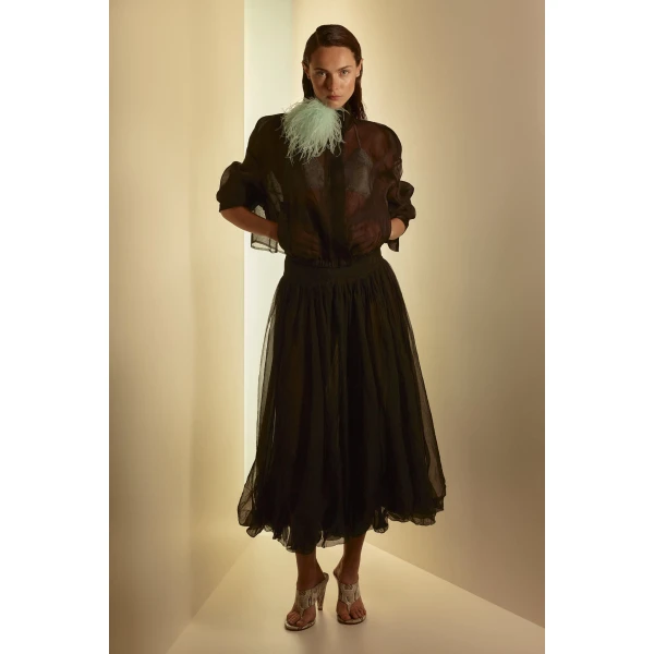 Scanlan Theodore Silk Organza Bubble Skirt in Bitter Chocolate | Skirts | Coveti