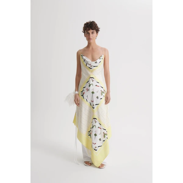 Scanlan Theodore Silk Twill Scarf Print Dress in Limoncello