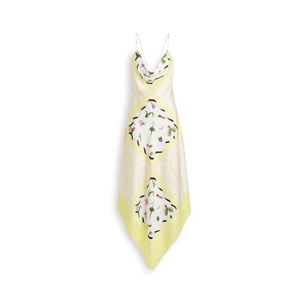 Silk Twill Scarf Print Dress in Limoncello