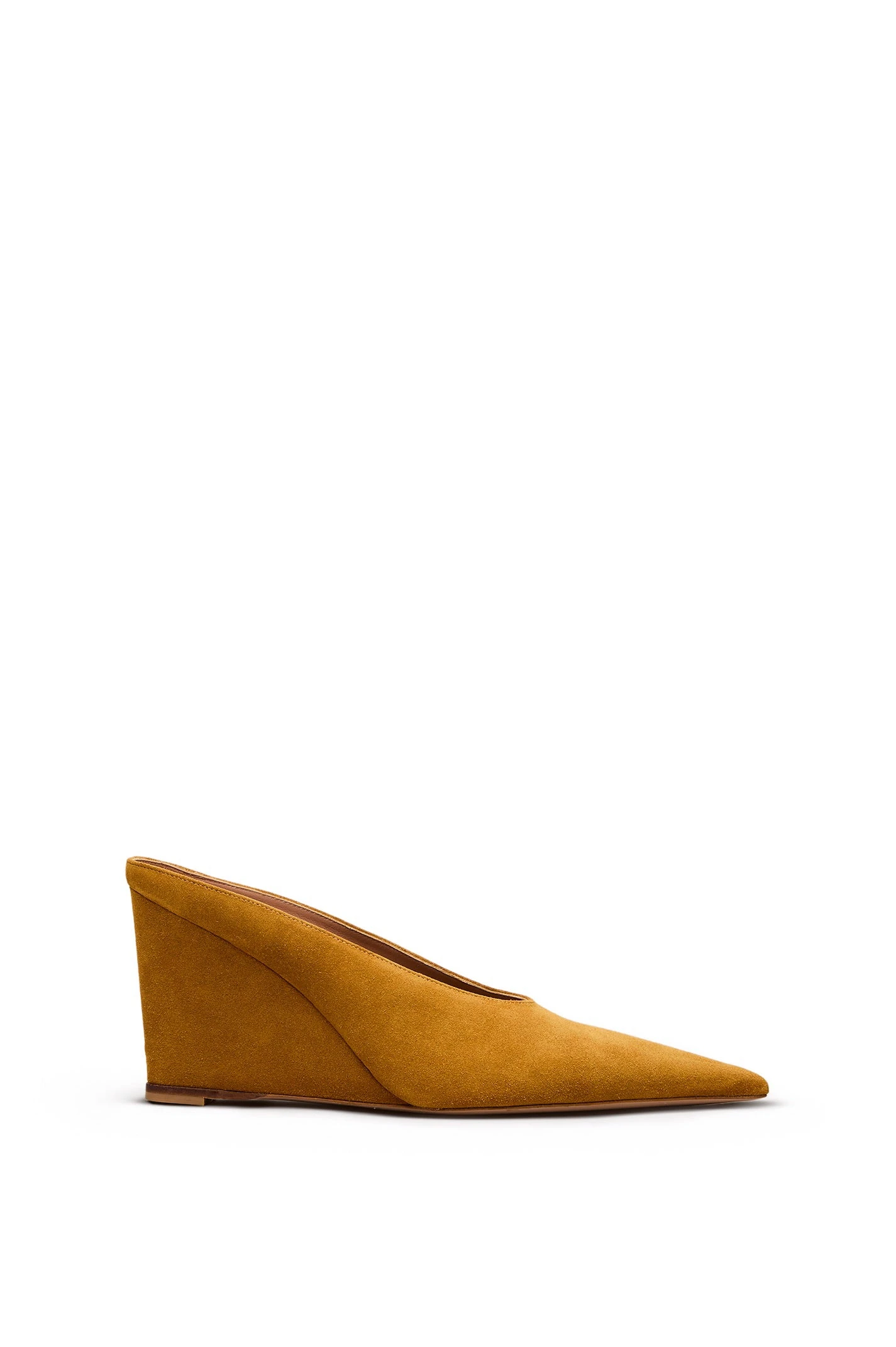 Scanlan Theodore Suede Mule Wedge 9.5 in Citrine at Coveti Scanlan Theodore Suede Mule Wedge 9.5 in Citrine