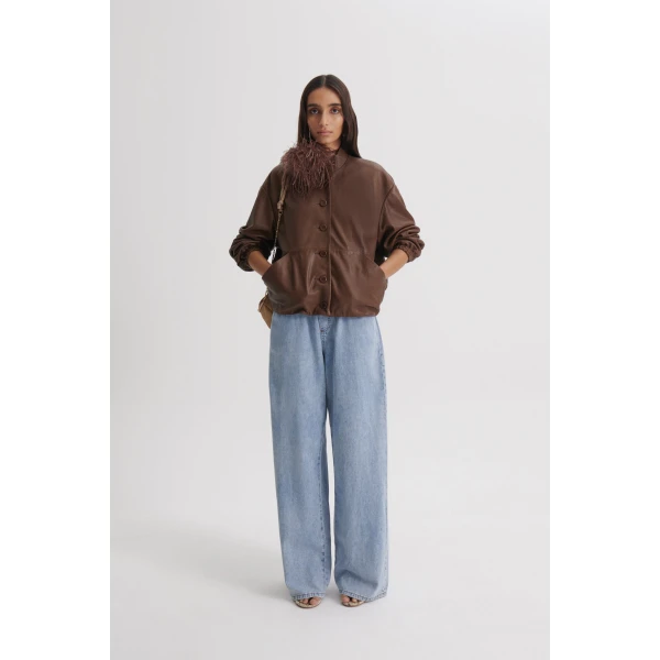 Scanlan Theodore Textured Leather Bomber in Toffee
