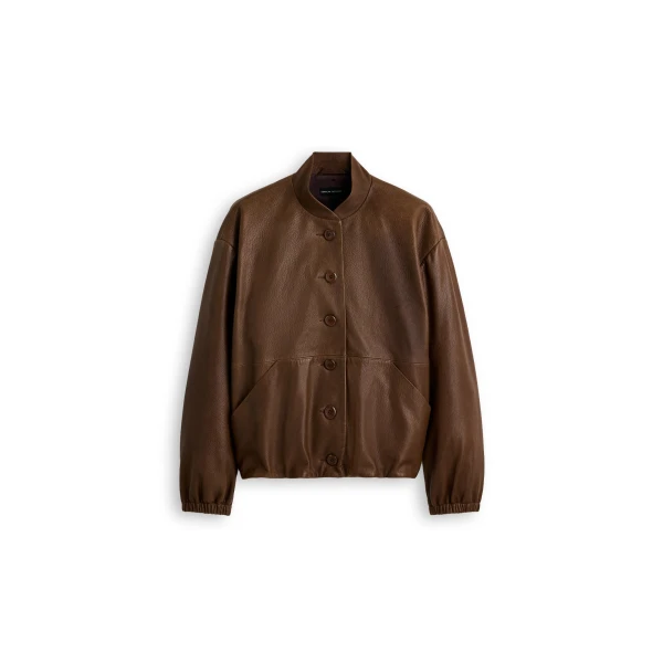 Scanlan Theodore Textured Leather Bomber in Toffee