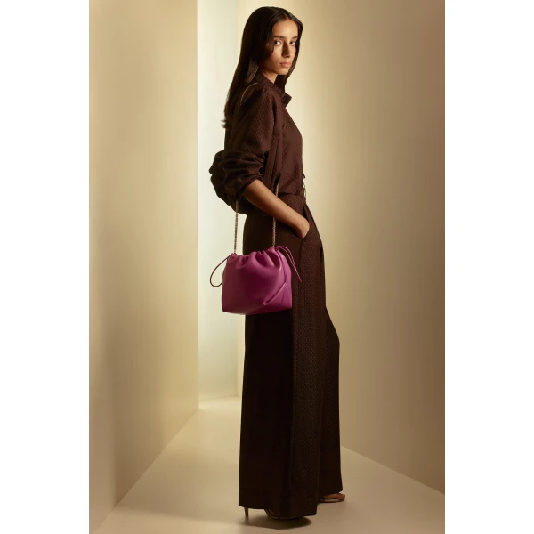 Scanlan Theodore The Leather Drawstring Bag in Fuschia | Bucket Bags | Coveti