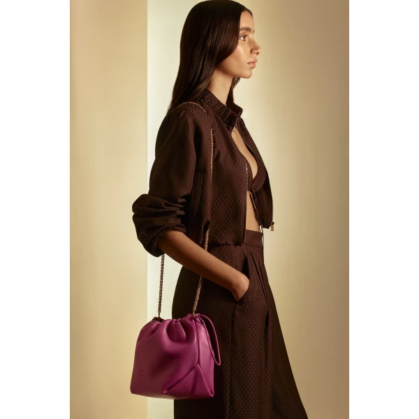 Scanlan Theodore The Leather Drawstring Bag in Fuschia | Bucket Bags | Coveti