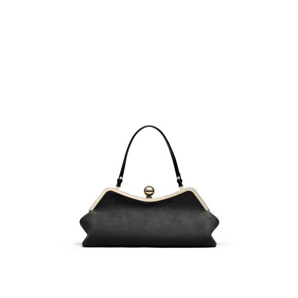 Scanlan Theodore The Lip Frame Clutch in Anthracite | Clutch Bags | Coveti