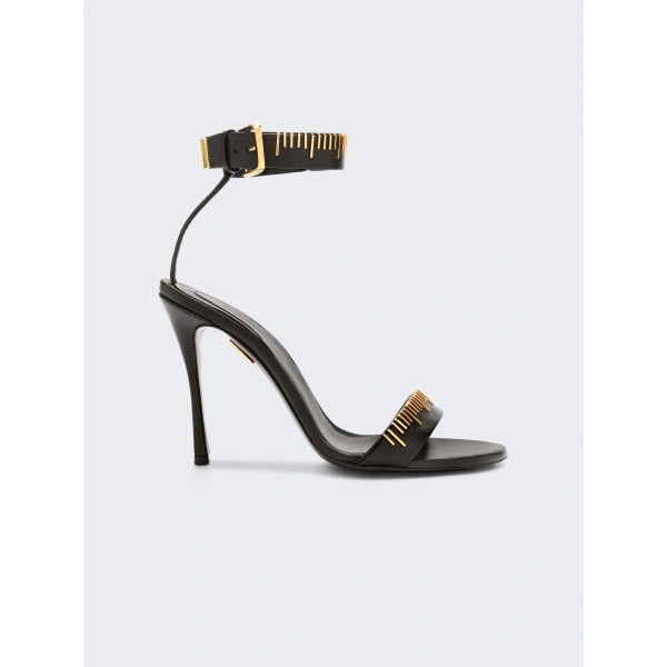 Schiaparelli Measuring Tape Sandals in Black with Anatomical Heel | Sandals | Coveti