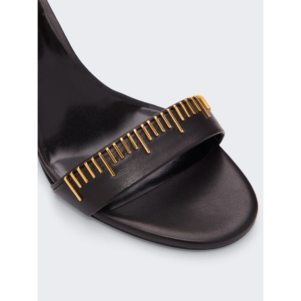Schiaparelli Measuring Tape Sandals in Black with Embroidery | Sandals | Coveti