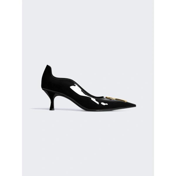 Schiaparelli Patent Keyhole Pump in Black with Kitten Heel | Heels | Coveti