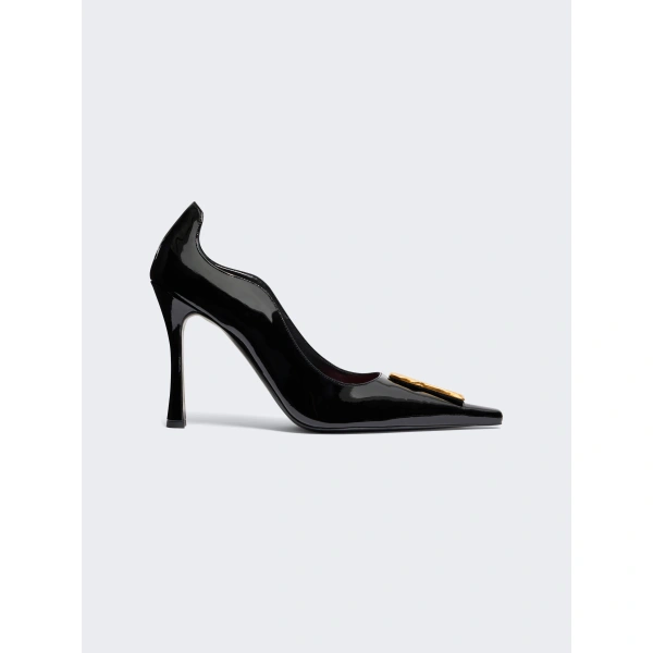 Schiaparelli Patent Keyhole Pump in Black with Stiletto Heel | Heels | Coveti