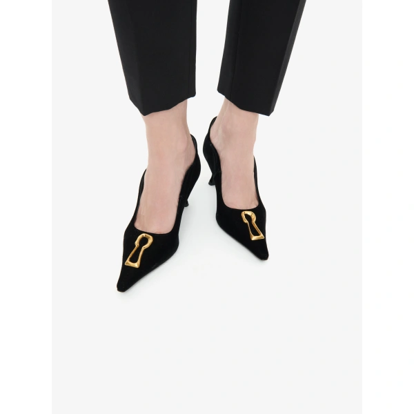 Schiaparelli Velvet Keyhole Pump in Black with Kitten Heel | Heels | Coveti