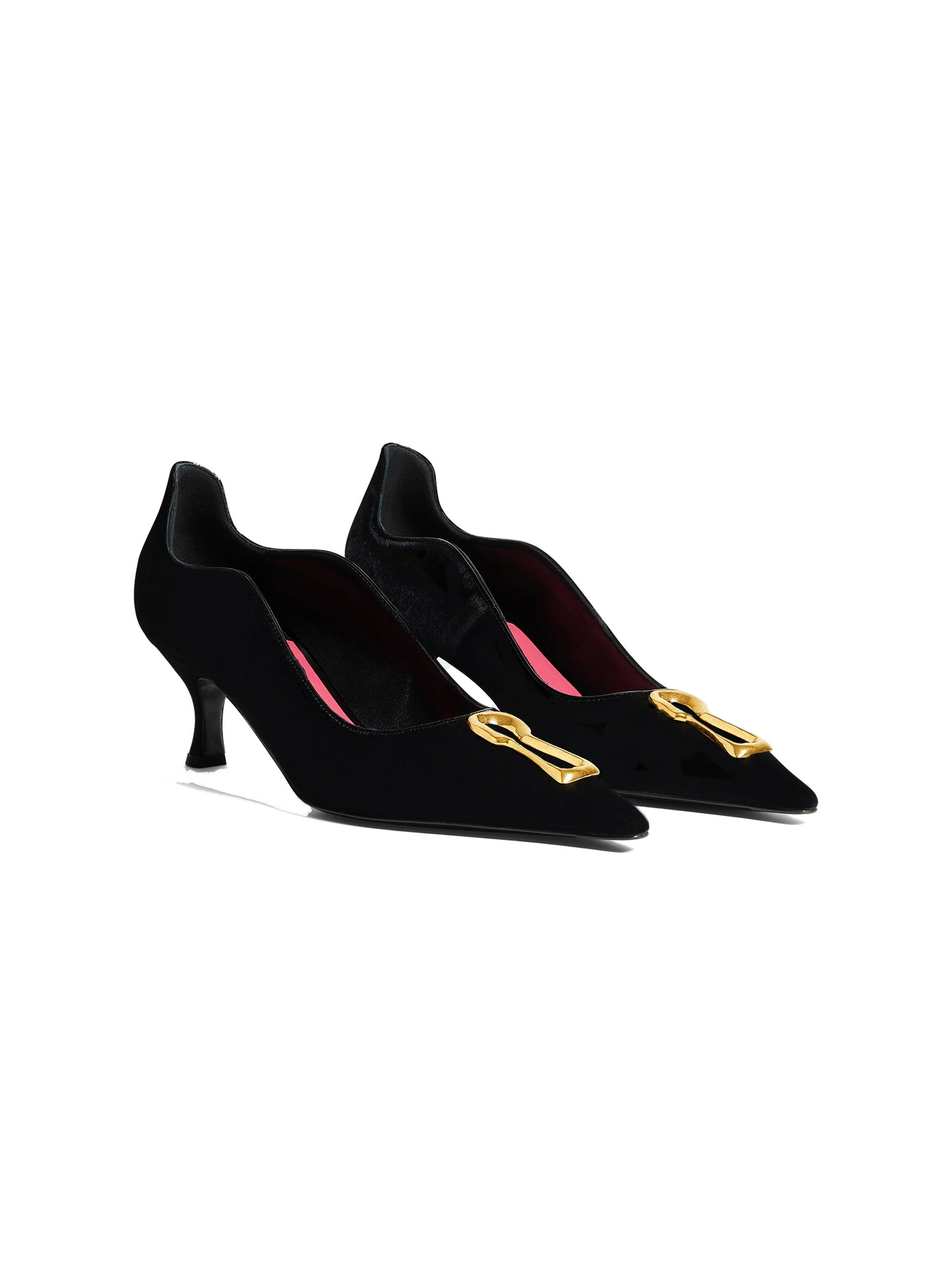 Schiaparelli Velvet Keyhole Pump in Black with Kitten Heel Schiaparelli Velvet Keyhole Pump in Black with Kitten Heel | Heels | Coveti