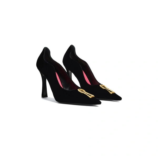 Velvet Keyhole Pump in Black with Stiletto Heel