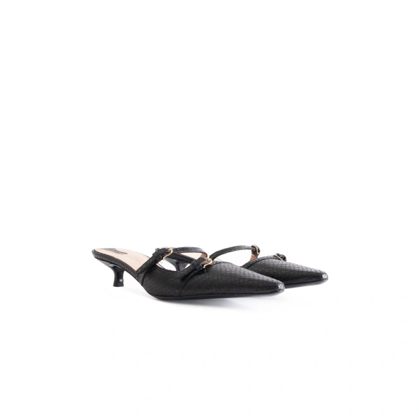 Sebastian Milano Celine Mule in Black Snake Effect, view 2 | Kitten Heels