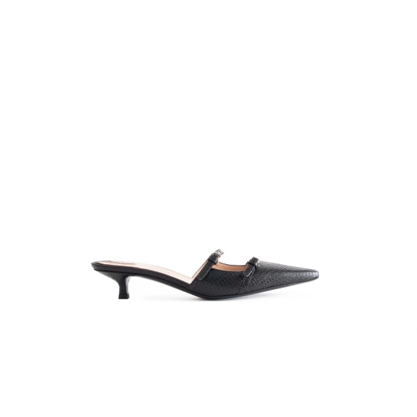 Sebastian Milano Celine Mule in Black Snake Effect | Kitten Heels
