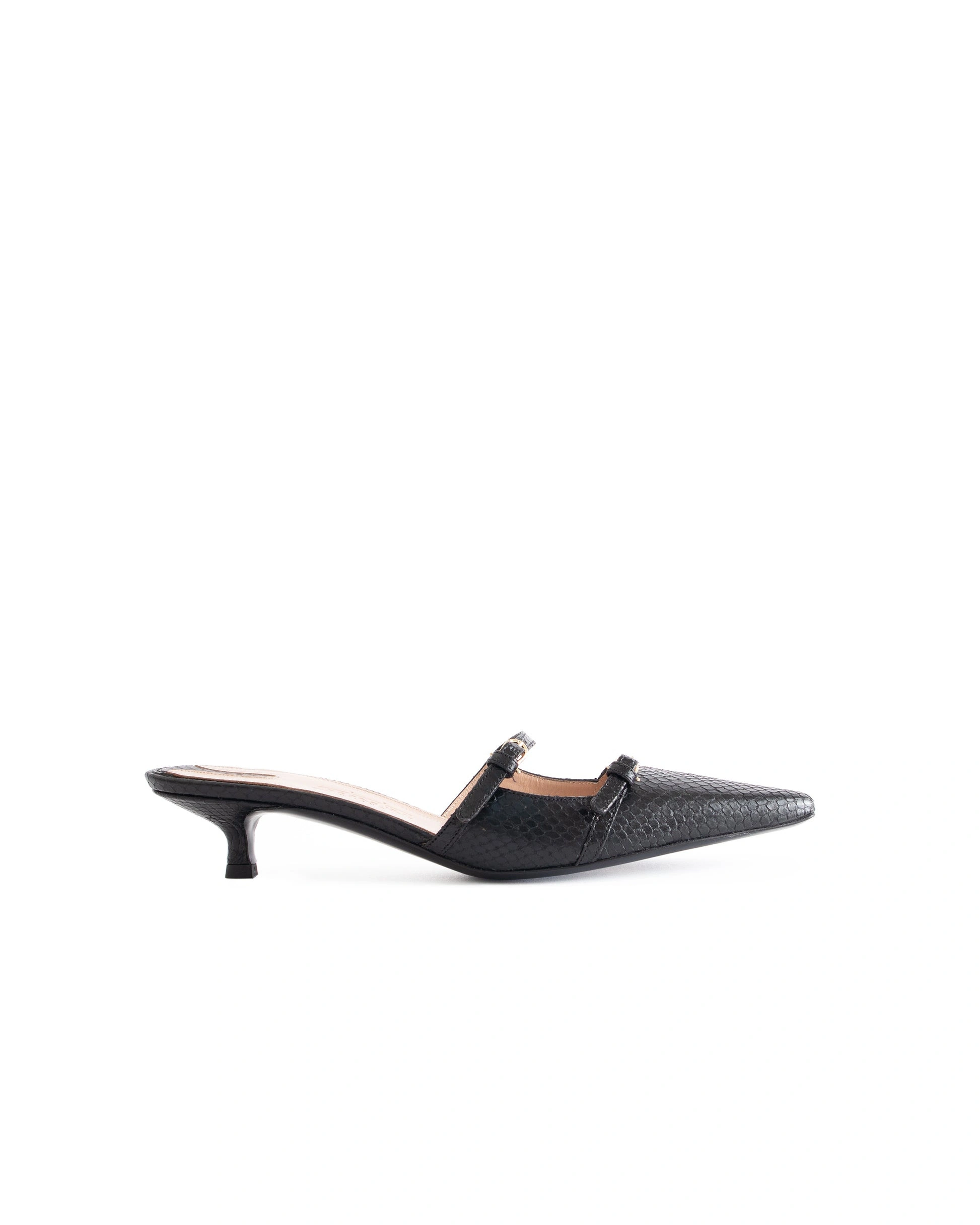 Sebastian Milano Celine Mule Black Snake Effect Sebastian Milano Celine Mule in Black Snake Effect | Kitten Heels