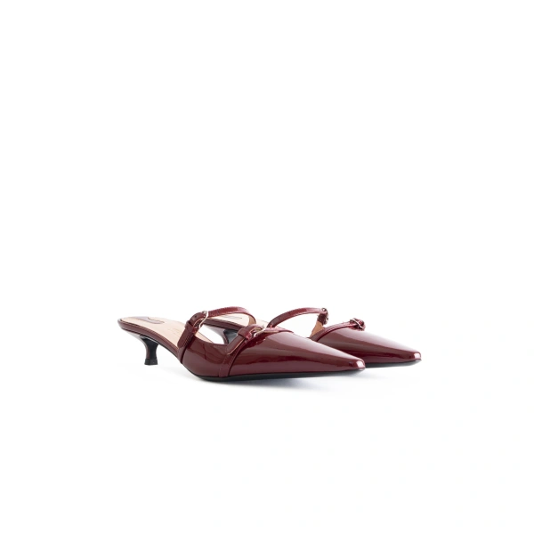 Sebastian Milano Celine Mule in Burgundy Patent, view 2 | Kitten Heels