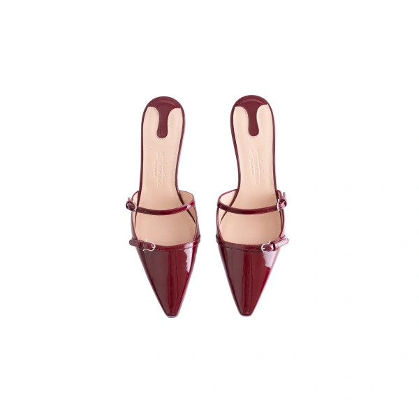 Sebastian Milano Celine Mule in Burgundy Patent, view 3 | Kitten Heels