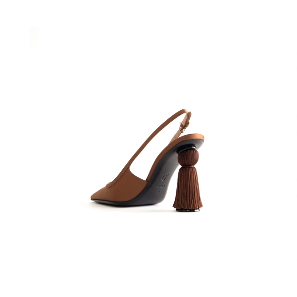 Sebastian Milano Fifi Slingback in Brown Silk Satin, view 3 | Slingbacks