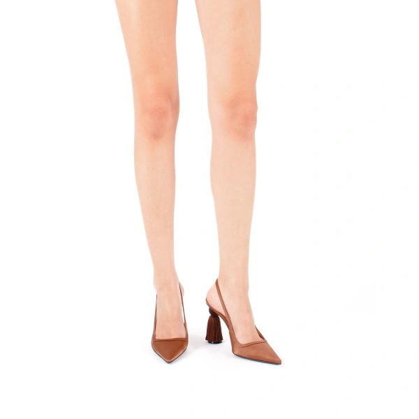 Sebastian Milano Fifi Slingback in Brown Silk Satin, view 4 | Slingbacks