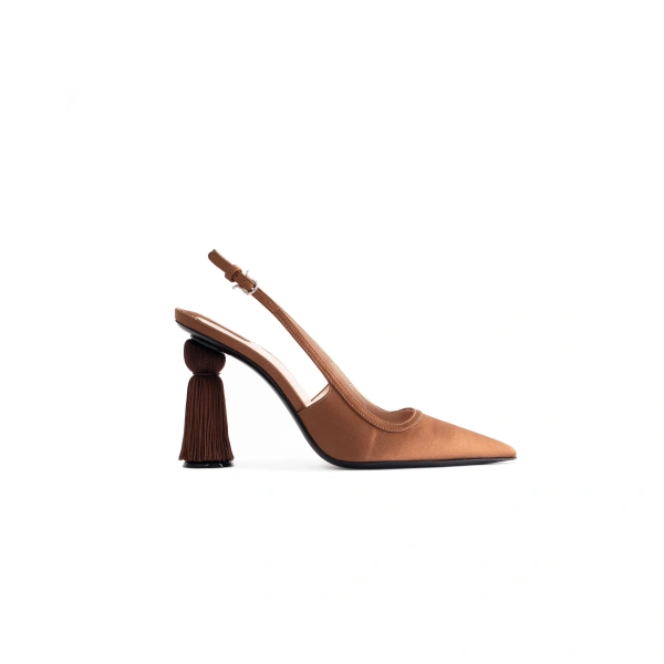 Sebastian Milano Fifi Slingback in Brown Silk Satin | Slingbacks