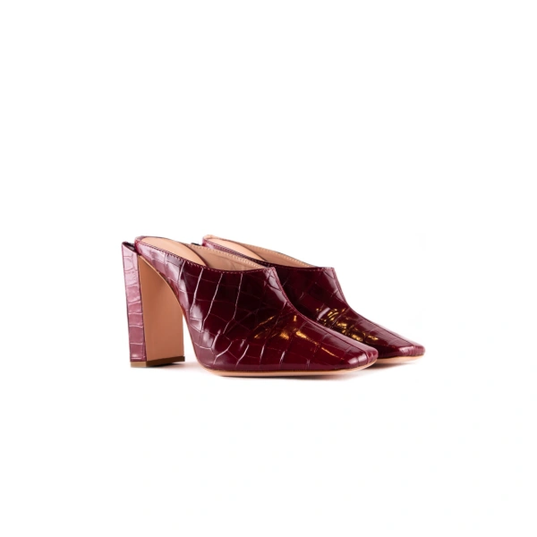 Sebastian Milano Frances Mule in Burgundy Croc Print, view 2 | Mules