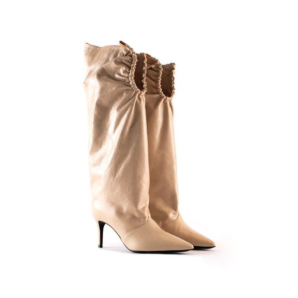 Sebastian Milano Jaida Boot in Cream Shine Nappa, view 2 | Knee-High Boots