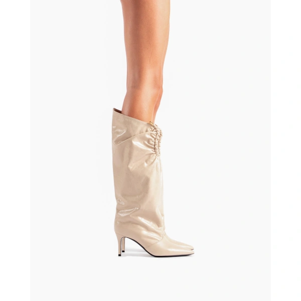 Sebastian Milano Jaida Boot in Cream Shine Nappa, view 3 | Knee-High Boots