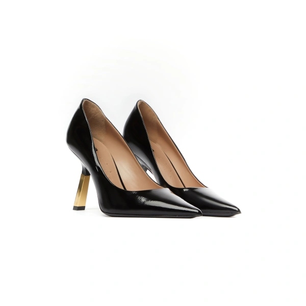 Sebastian Milano Karen Pump in Black Patent and Gold, view 2 | Pumps