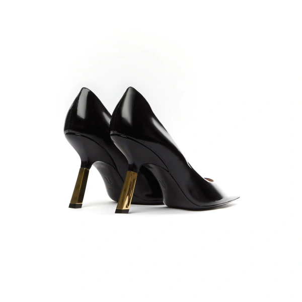 Sebastian Milano Karen Pump in Black Patent and Gold, view 3 | Pumps