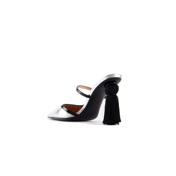 Sebastian Milano Martine Mule in Silver and Black, view 3 | Mules
