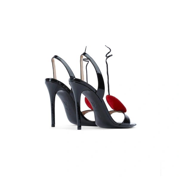 Sebastian Milano Muse Sandal in Black Patent and Red Crystal, view 3 | Sandals