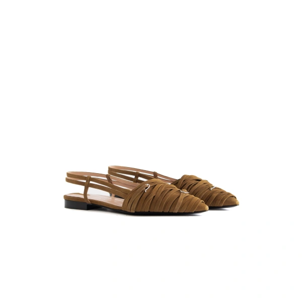 Sebastian Milano Nana Slingback Flat in Olive Green Suede, view 2 | Flats