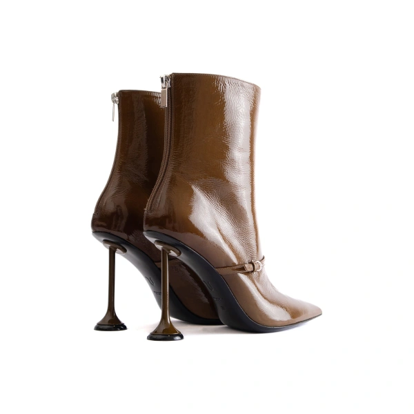 Sebastian Milano Rama Ankle Boot in Olive Green Patent, view 3 | Ankle Boots