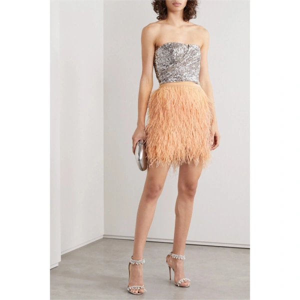 SemSem Cutout Sequined Tulle Bustier Top in Silver | Tops | Coveti