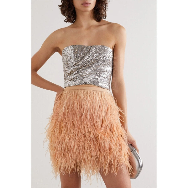 SemSem Cutout Sequined Tulle Bustier Top in Silver | Tops | Coveti