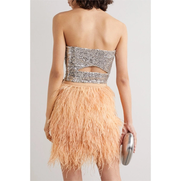 SemSem Cutout Sequined Tulle Bustier Top in Silver | Tops | Coveti