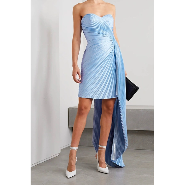 SemSem Draped Pleated Metallic Silk-Blend Crepe Mini Dress | Mini Dresses | Coveti