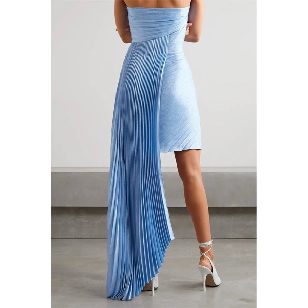 SemSem Draped Pleated Metallic Silk-Blend Crepe Mini Dress | Mini Dresses | Coveti