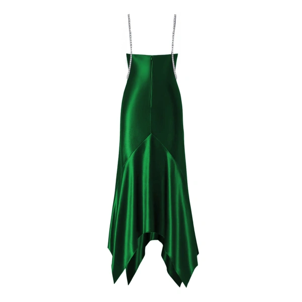 SemSem Emerald Crystal Embellished Silk Dress | Midi Dresses | Coveti