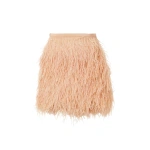 SemSem Feather and Tinsel-Embellished Silk-Blend Crepe de Chine Mini Skirt in Blush | Skirts | Coveti
