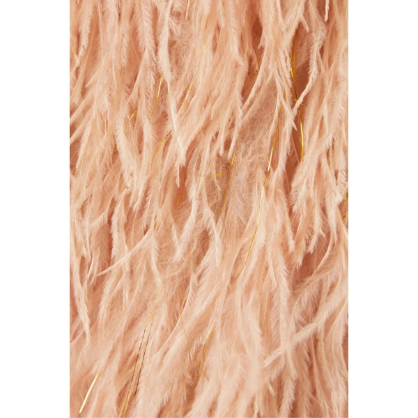 SemSem Feather and Tinsel-Embellished Silk-Blend Crepe de Chine Mini Skirt in Blush | Skirts | Coveti