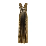 SemSem Gold Pleated Metallic Lamé Gown | Evening Gowns | Coveti