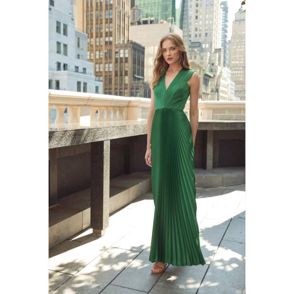 SemSem Green Charmeuse Sunray Dress | Maxi Dresses | Coveti
