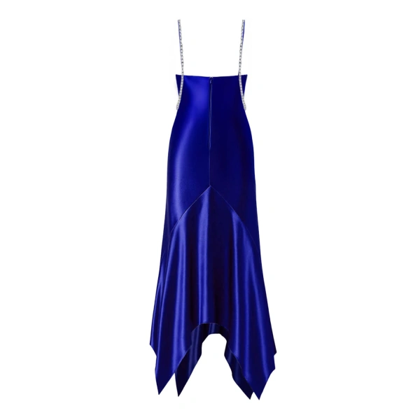 SemSem Indigo Crystal Embellished Silk Dress | Midi Dresses | Coveti