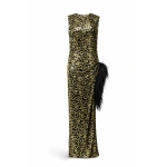 SemSem Leopard Sequin Dress with Feather Detail | Maxi Dresses | Coveti
