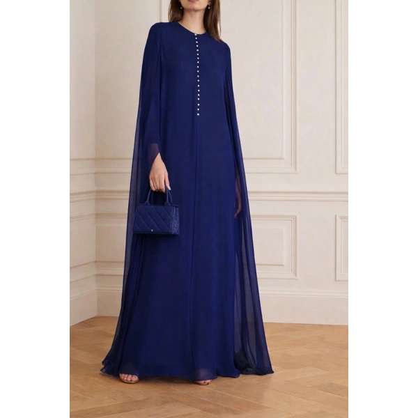 SemSem Navy Silk Chiffon Kaftan Dress | Maxi Dresses | Coveti
