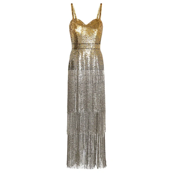 Ombré Sequin Bustier Dress with Beaded Fringe